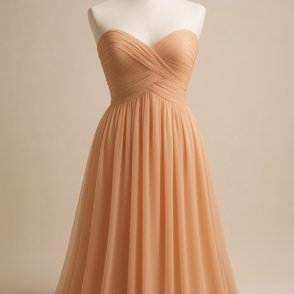 DONNA MORGAN Tube Dress | Coral Strapless 100% Silk Cinched Top Chiffon Mini - Picture 3 of 17